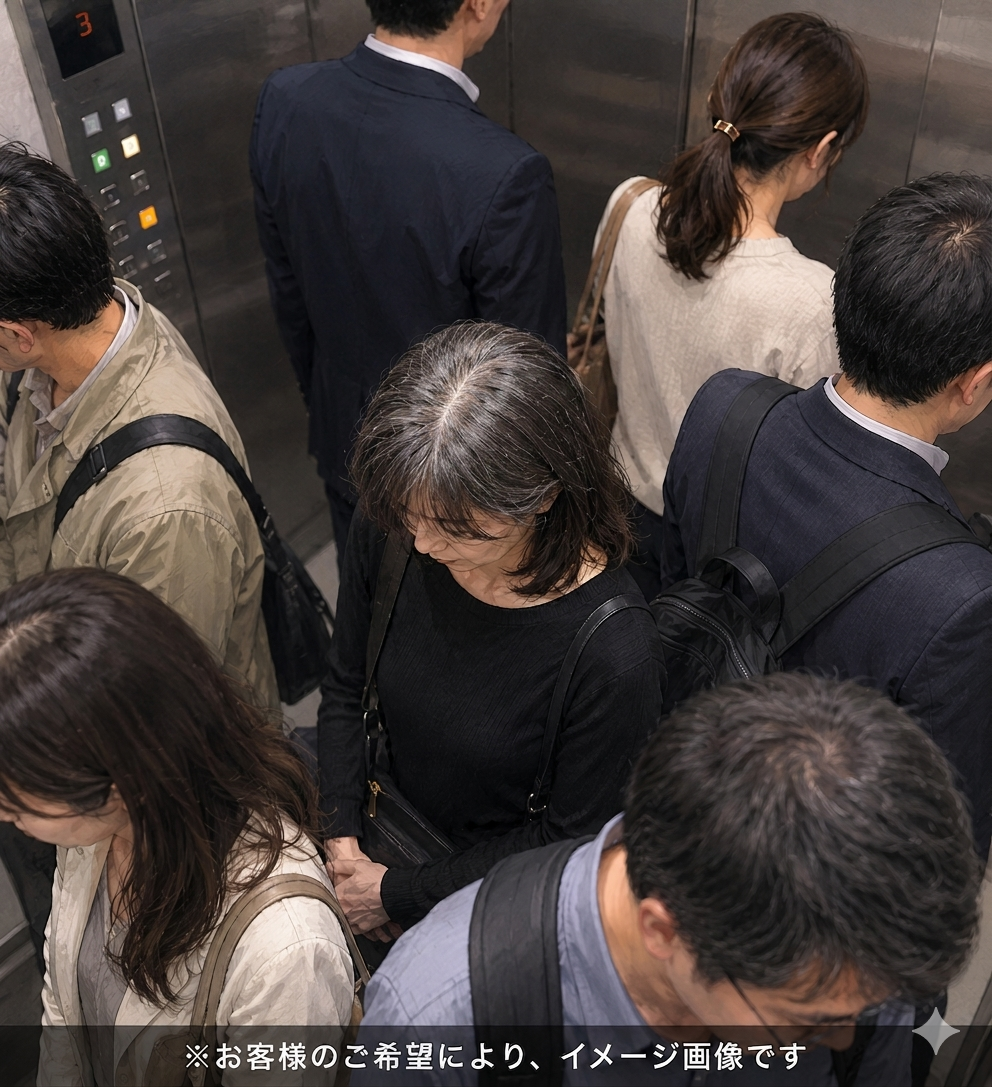 混雑したエレベーターを上から見たイメージ